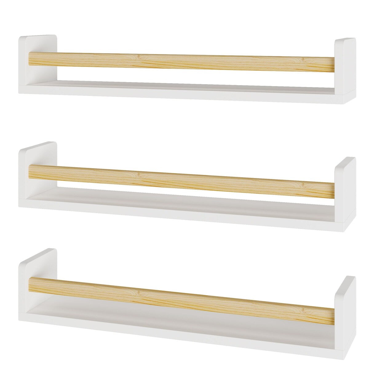 Wallniture Madrid Kidsroom Shelves, Nursery Decor Toy Storage, 24", White, Set of 3