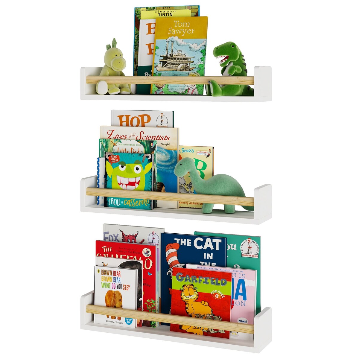 Wallniture Madrid Kidsroom Shelves, Nursery Decor Toy Storage, 24", White, Set of 3