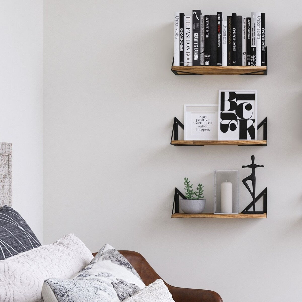 Wallniture Minori Natural Wood Floating Shelves for Wall (Set of 3)
