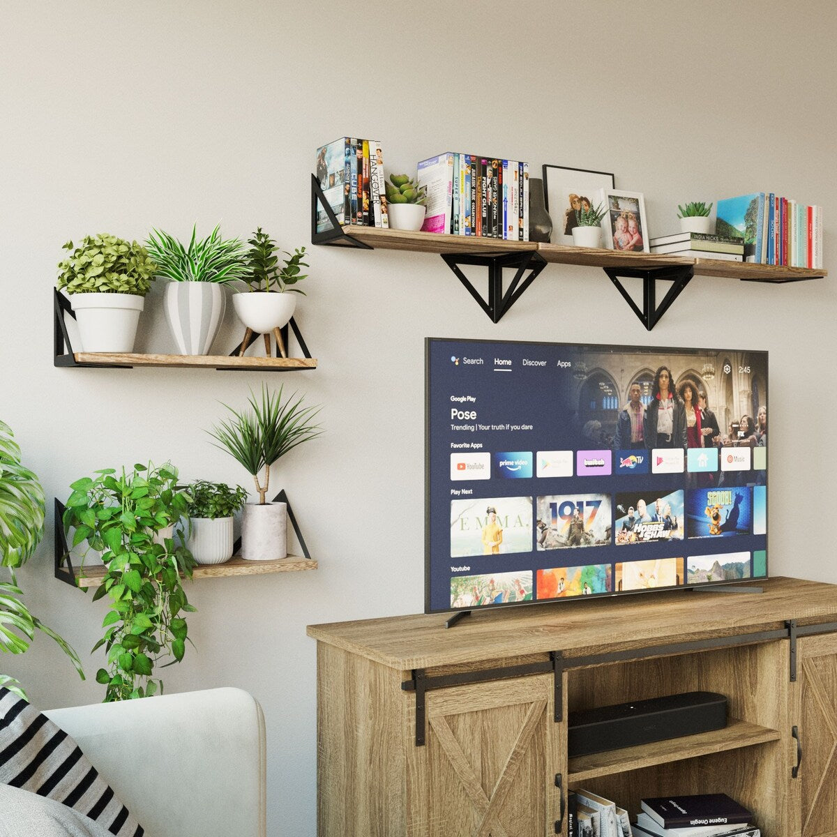 Wallniture Minori Wood Floating Shelves, Rustic Floating Bookshelf Set of 5