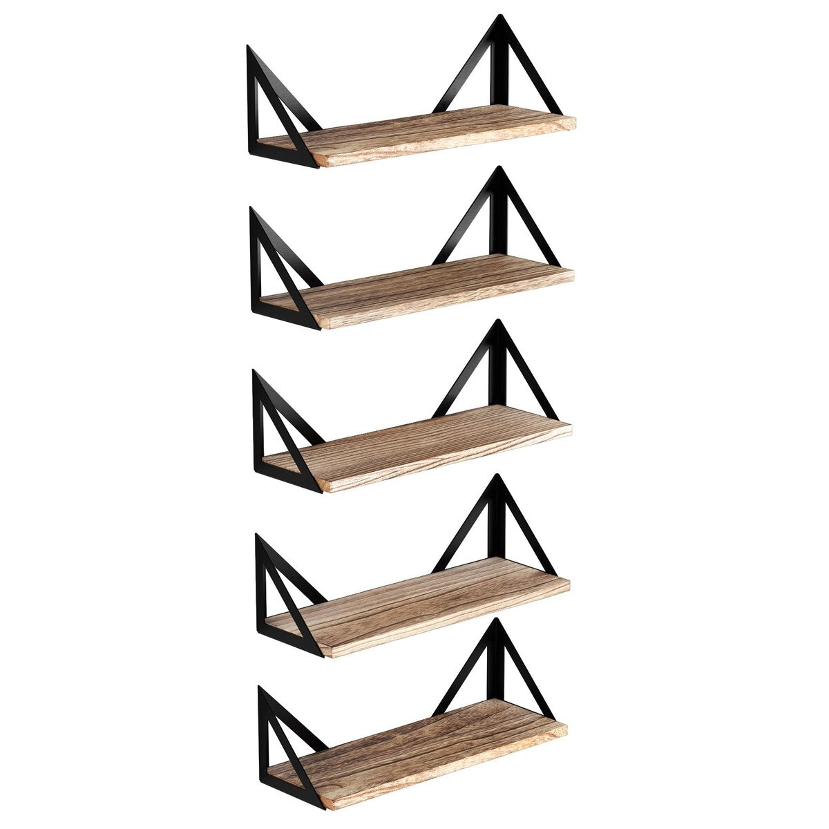 Wallniture Minori Wood Floating Shelves, Rustic Floating Bookshelf Set of 5