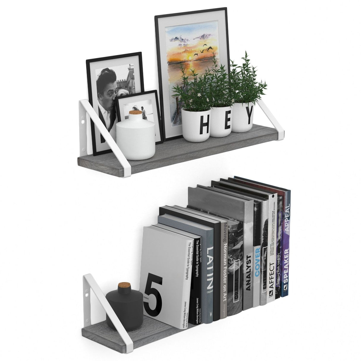 Wallniture Padua 17x4.5" Floating Shelves for Living Room Wall, Gray, Set of 2