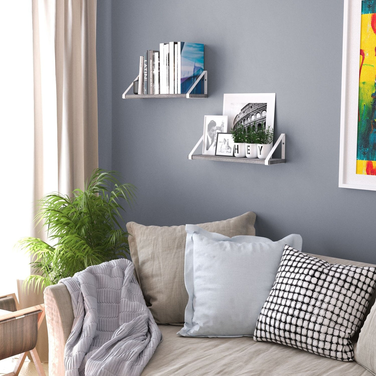 Wallniture Padua 17x4.5" Floating Shelves for Living Room Wall, Gray, Set of 2