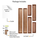 Wallniture Philly Multi-size Floating Shelves for Wall, Wood Tray Bookshelf (Set of 6)