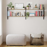 Wallniture Ponza 60" Floating Shelves, 2-Tier Wall Bookshelf, Burnt, Wood