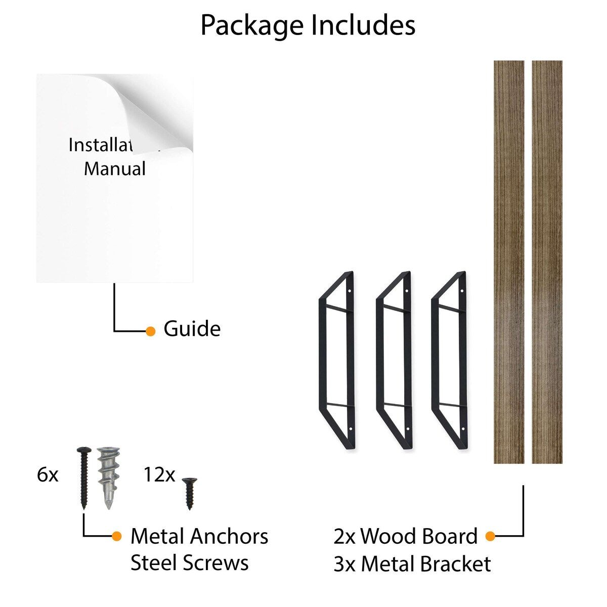 Wallniture Ponza 60" Floating Shelves, 2-Tier Wall Bookshelf, Burnt, Wood