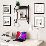 Wallniture Portofino 2-Tier Wood Shelf for CD DVD Storage, Living Room Wall Decor, Gray