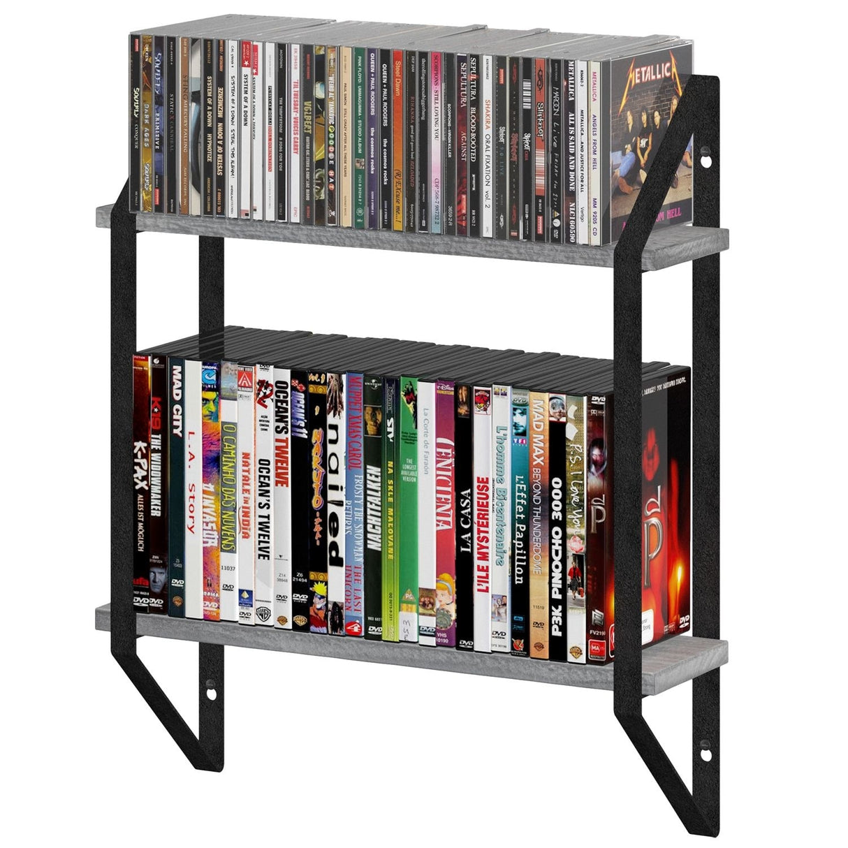 Wallniture Portofino 2-Tier Wood Shelf for CD DVD Storage, Living Room Wall Decor, Gray