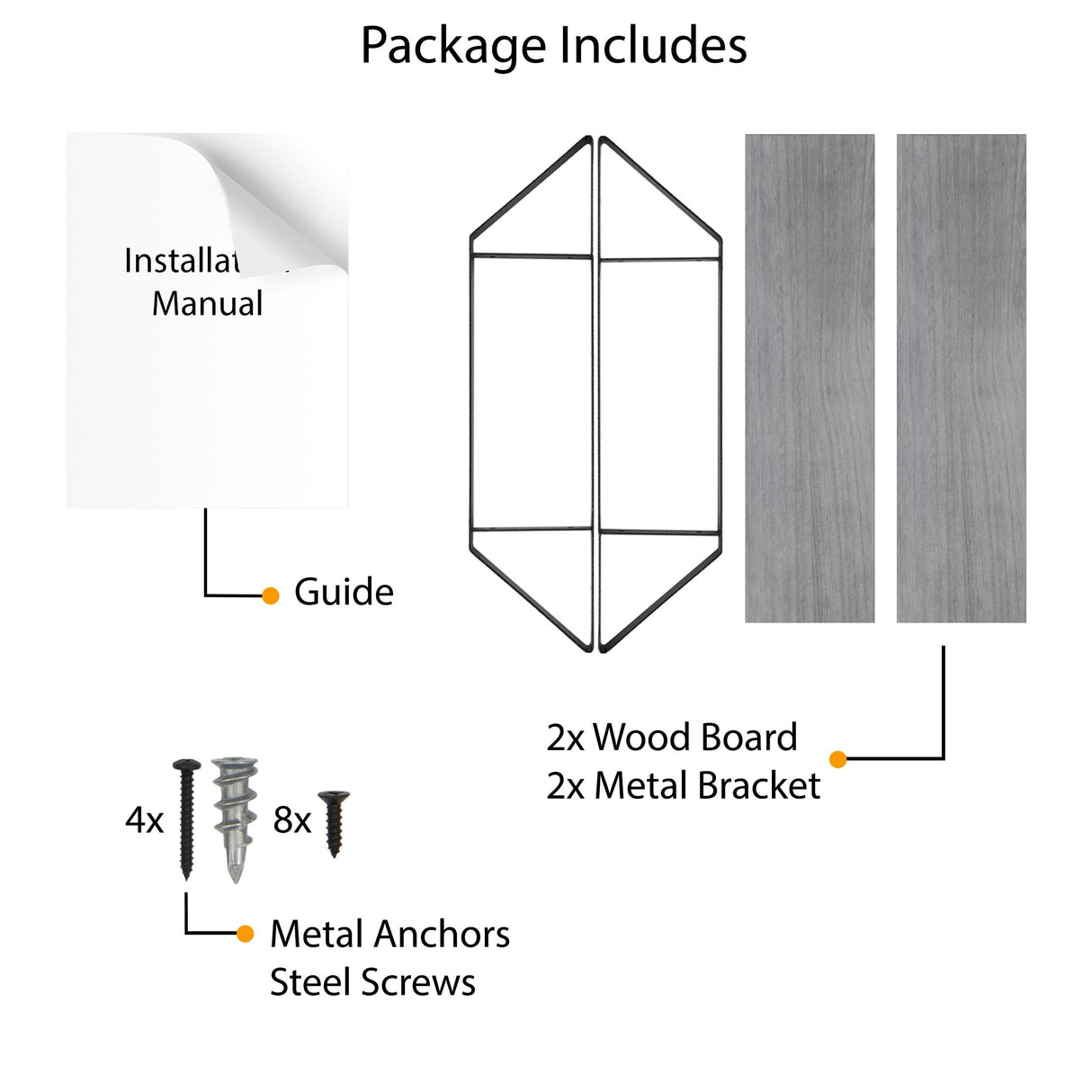 Wallniture Portofino 2-Tier Wood Shelf for CD DVD Storage, Living Room Wall Decor, Gray