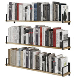 Wallniture Toledo 36" Solid Wood Floating Bookshelf Set of 3, Burned Finish