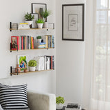 Wallniture Toledo 36" Solid Wood Floating Bookshelf Set of 3, Burned Finish