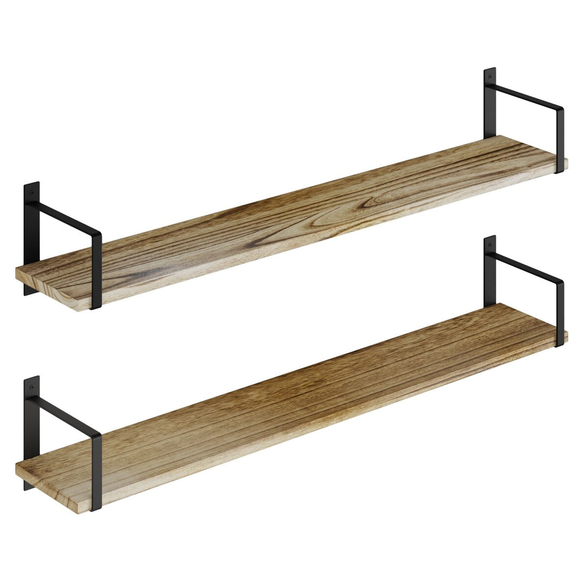 Wallniture Toledo 36" Solid Wood Floating Bookshelves, Burned Finish, Set of 2