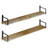 Wallniture Toledo 36" Solid Wood Floating Bookshelves, Burned Finish, Set of 2
