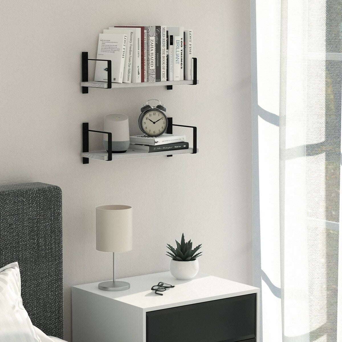 Wallniture Toledo 36" Solid Wood Shelves for Wall Décor, White, Set of 2