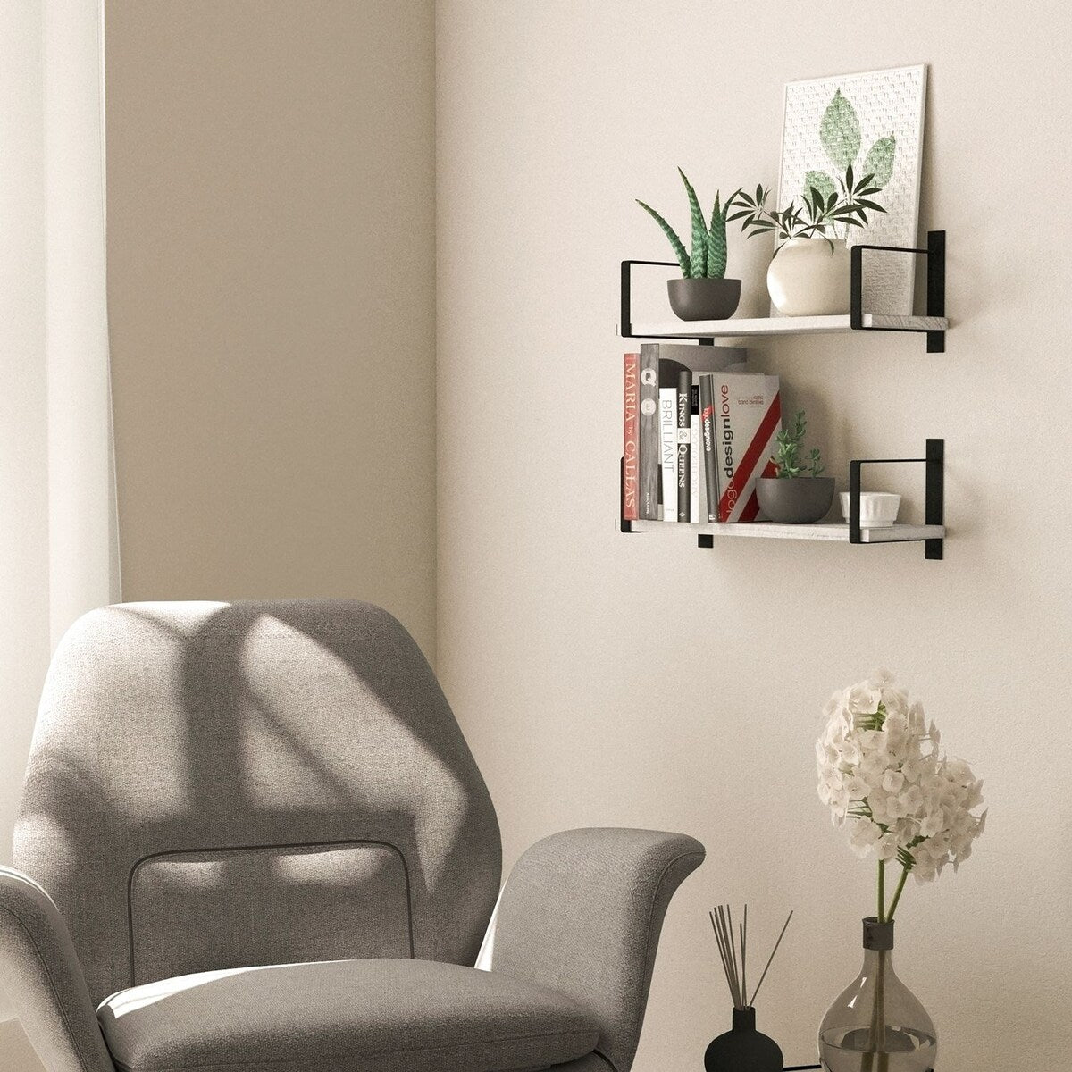Wallniture Toledo 36" Solid Wood Shelves for Wall Décor, White, Set of 2