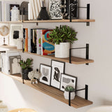 Wallniture Toledo 60"x6" Floating Bookshelves for Wall, Book Shelves for Living Room, Wooden Shelves for Wall, Set of 3, Burnt