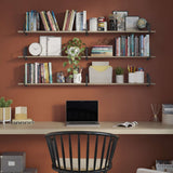 Wallniture Toledo 60"x6" Floating Bookshelves for Wall, Book Shelves for Living Room, Wooden Shelves for Wall, Set of 3, Burnt