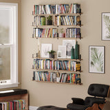 Wallniture Toledo 60"x6" Floating Bookshelves for Wall, Book Shelves for Living Room, Wooden Shelves for Wall, Set of 3, Burnt