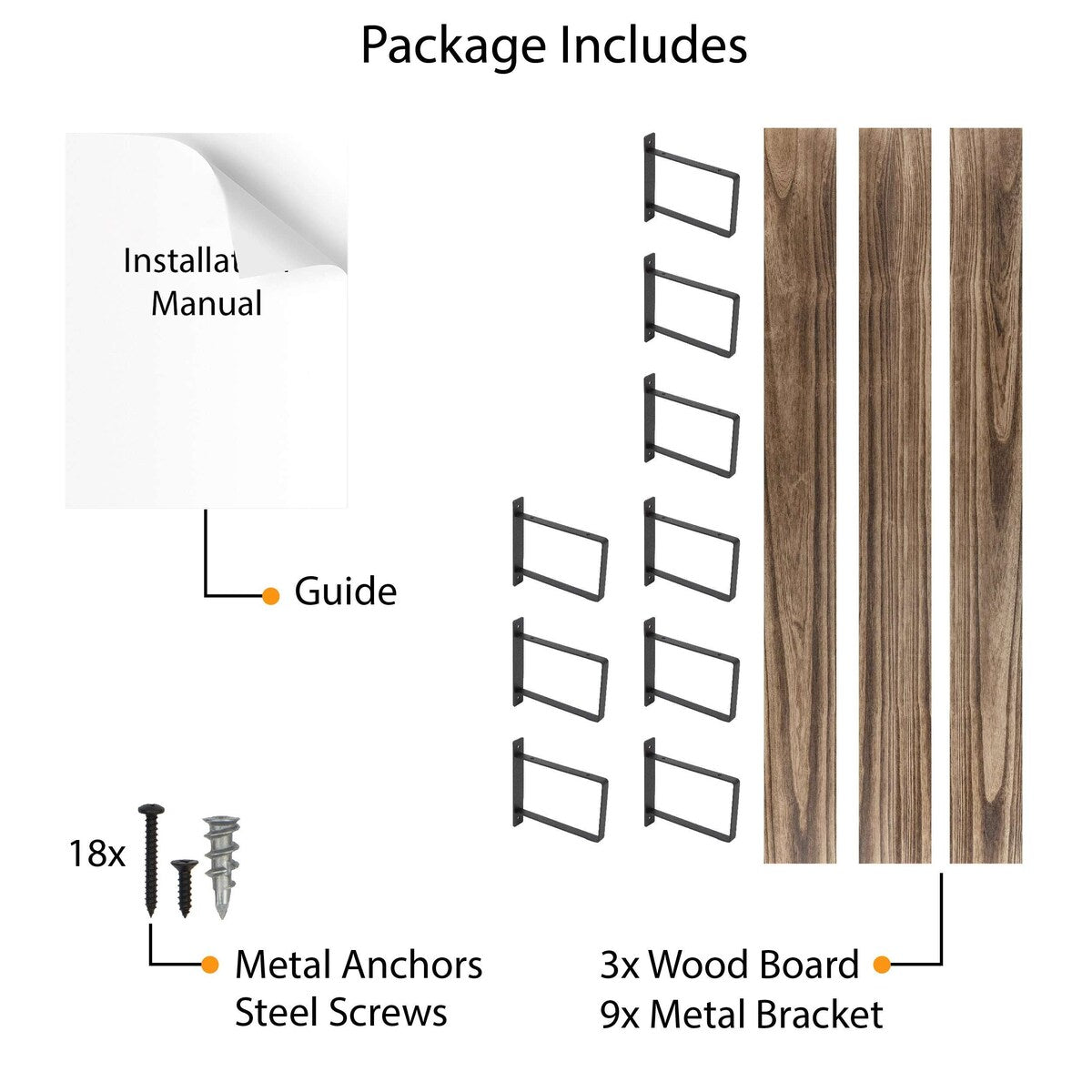Wallniture Toledo 60"x6" Floating Bookshelves for Wall, Book Shelves for Living Room, Wooden Shelves for Wall, Set of 3, Burnt