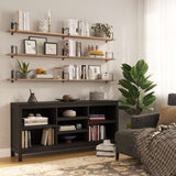 Wallniture Toledo 60"x6" Floating Bookshelves for Wall, Book Shelves for Living Room, Wooden Shelves for Wall, Set of 3, Burnt