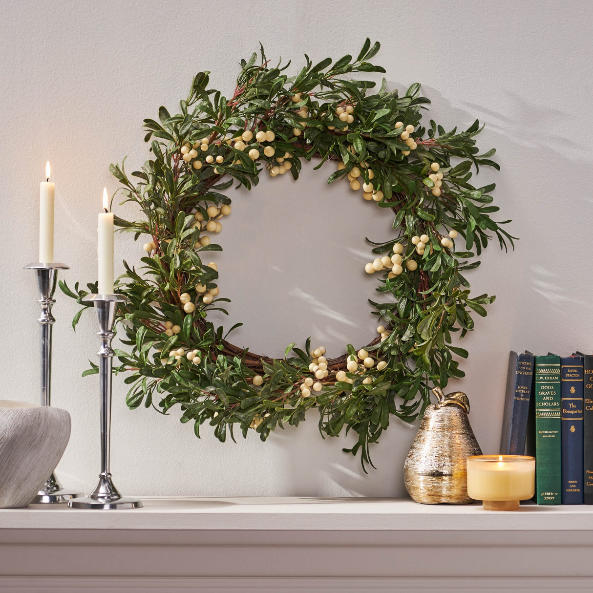 Wallsten 29" Snowberry Artificial Wreath by Christopher Knight Home - Green + White