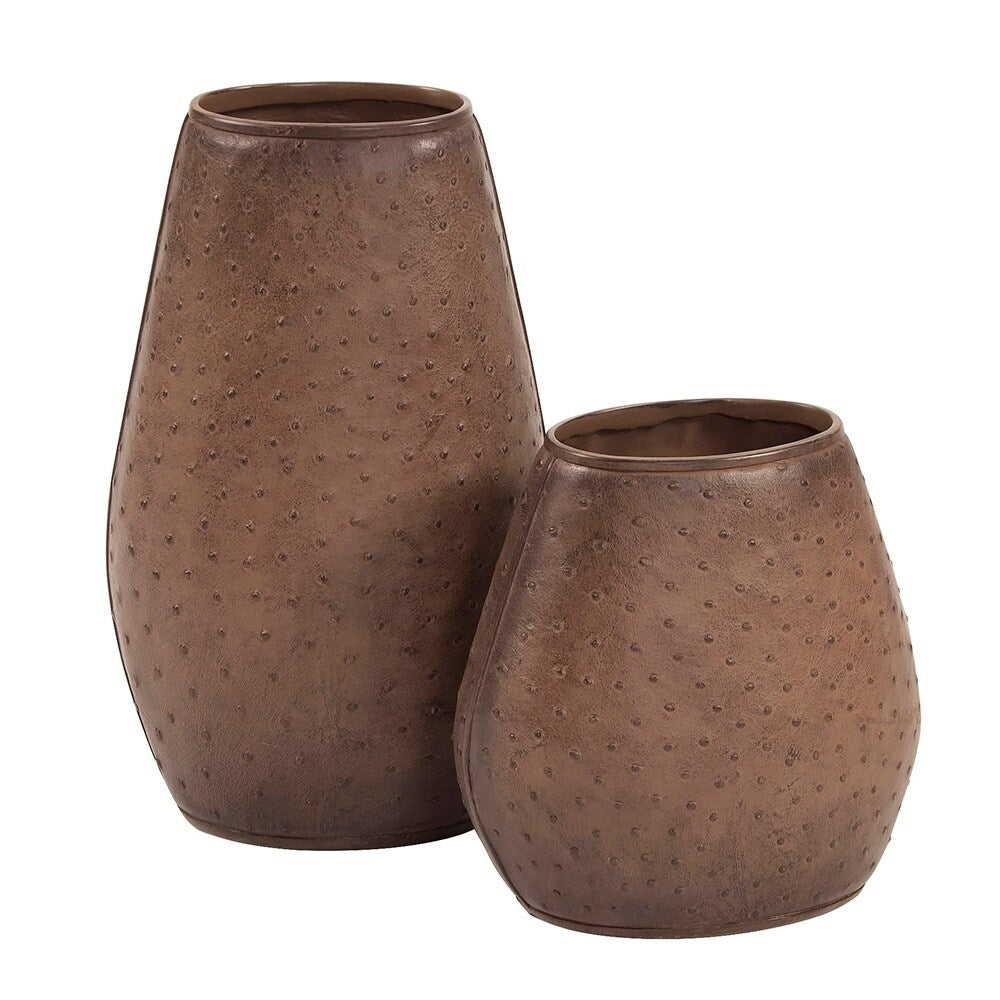 Walnut Brown Faux Leather Ostrich Vase, Small