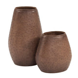 Walnut Brown Faux Leather Ostrich Vase, Small