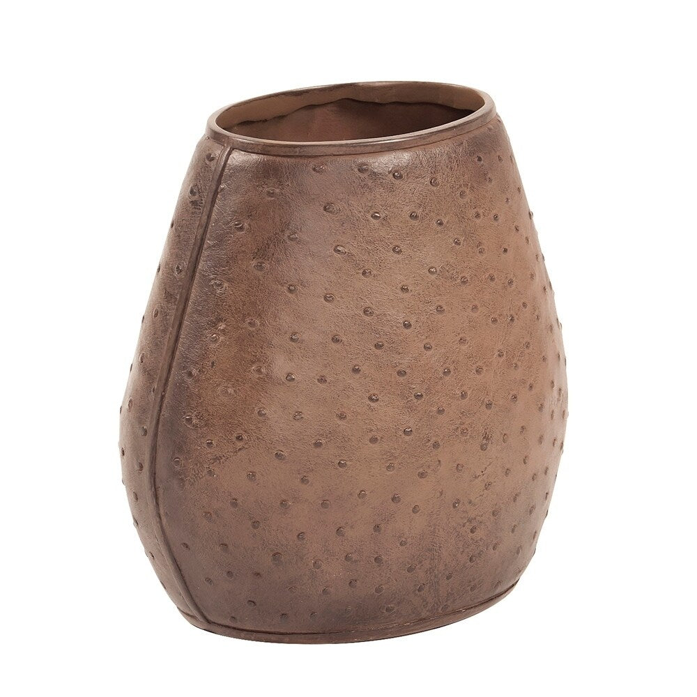 Walnut Brown Faux Leather Ostrich Vase, Small