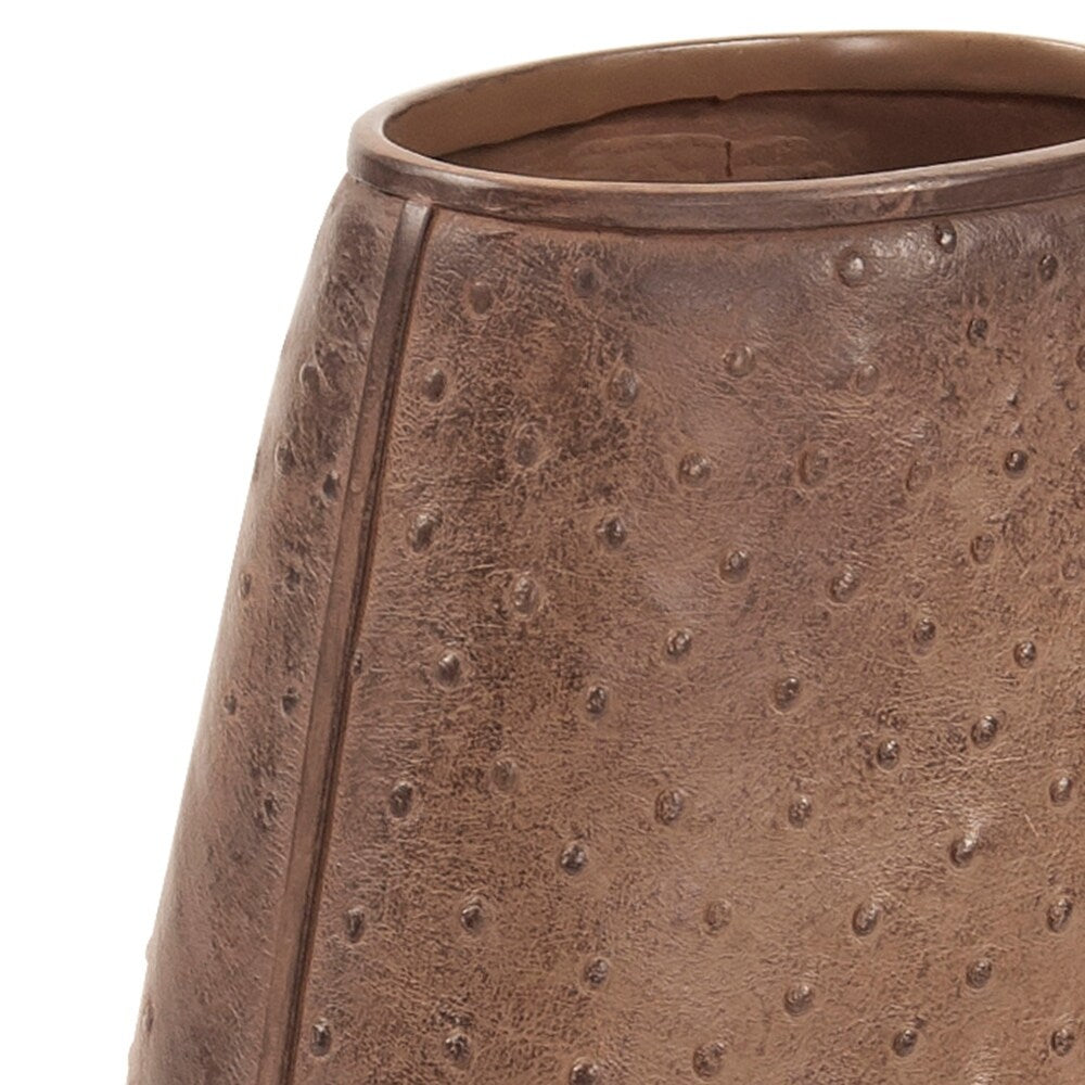 Walnut Brown Faux Leather Ostrich Vase, Small