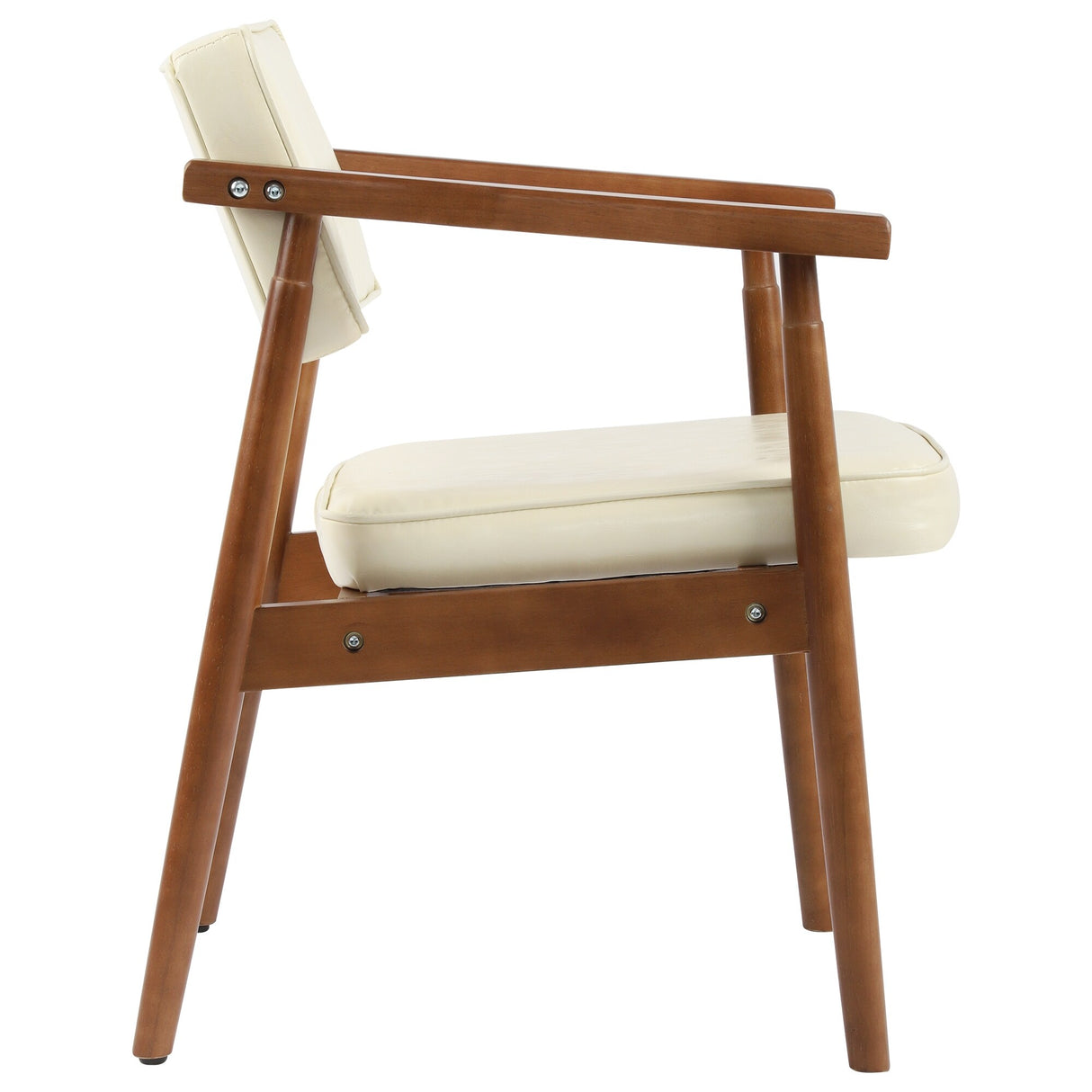 Walnut Faux Leather Upholstered Dining Chair Padded Armchair Solid Wood Open Back