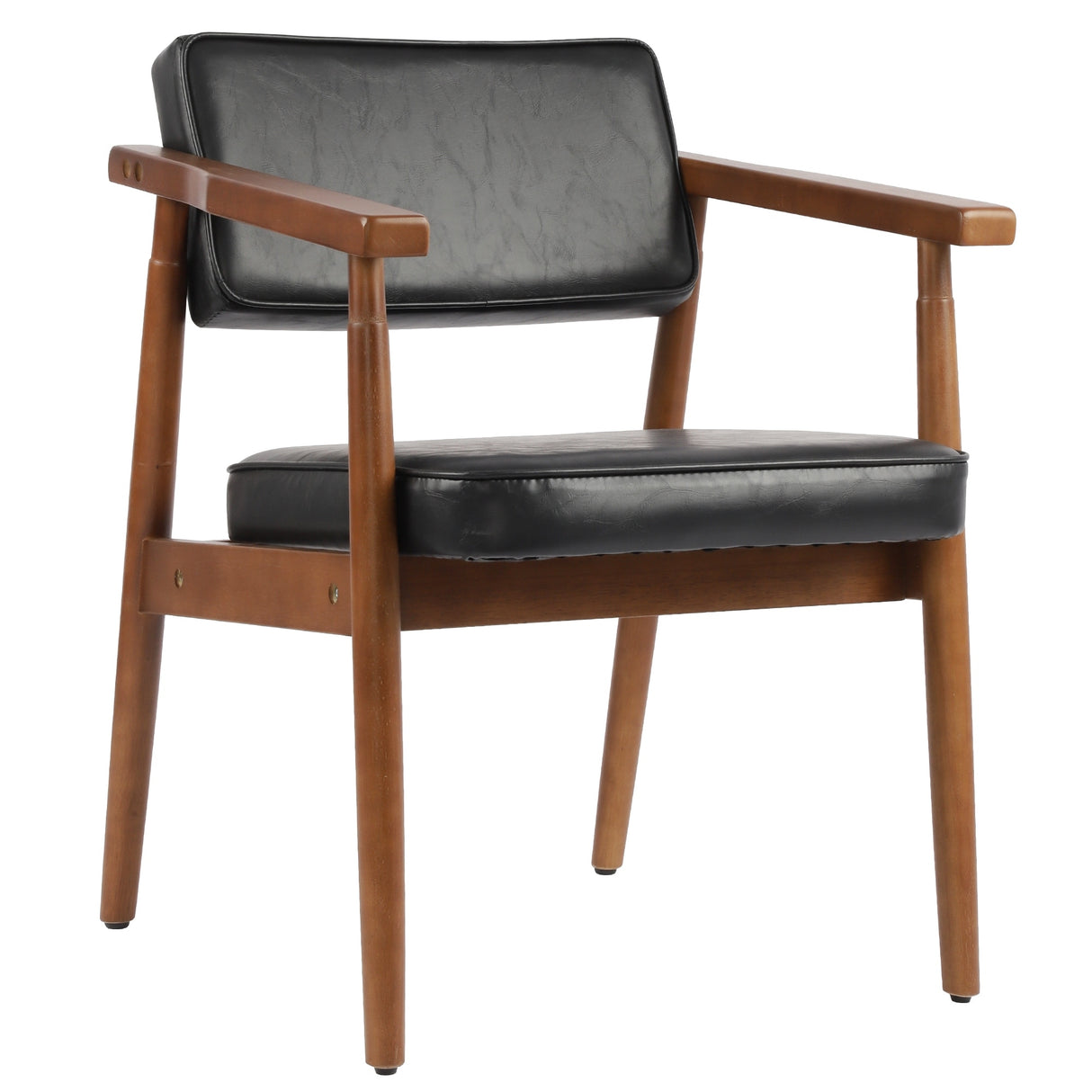 Walnut Faux Leather Upholstered Dining Chair Padded Armchair Solid Wood Open Back