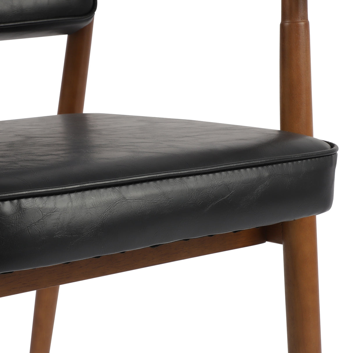 Walnut Faux Leather Upholstered Dining Chair Padded Armchair Solid Wood Open Back