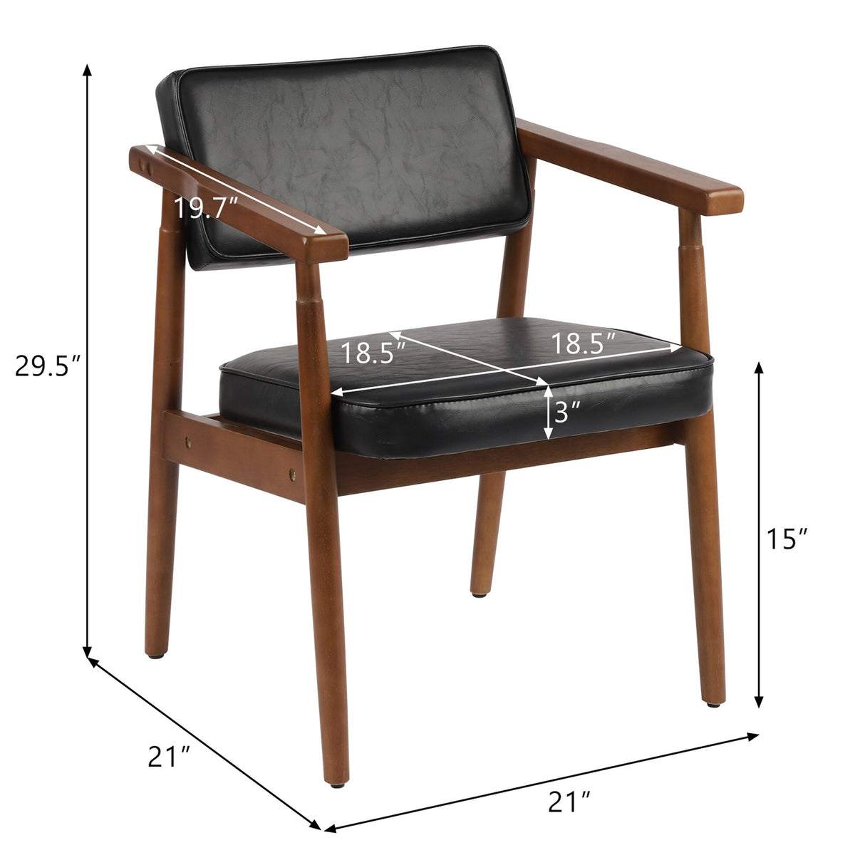Walnut Faux Leather Upholstered Dining Chair Padded Armchair Solid Wood Open Back