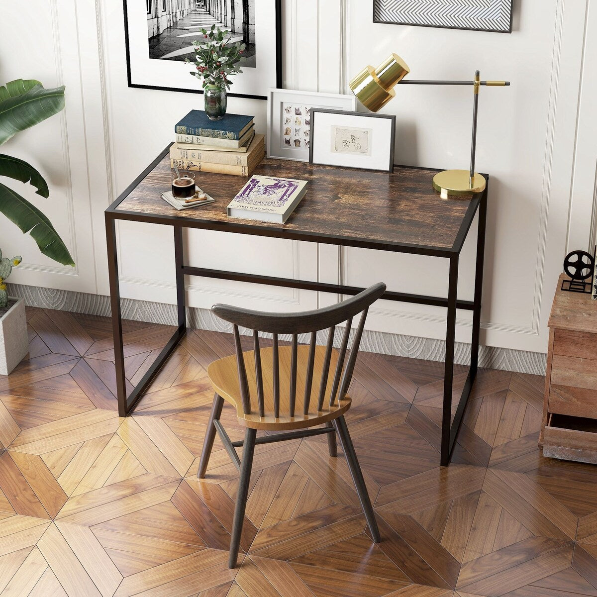 Walnut Finish Coffee Table with Shelf by Particle Board+Metal