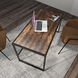 Walnut Finish Coffee Table with Shelf by Particle Board+Metal