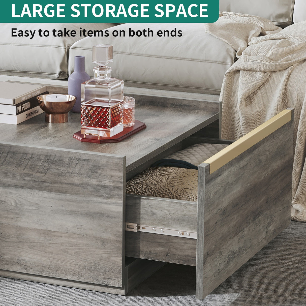 Walnut Square Coffee Table Sofa table with 2 Drawers