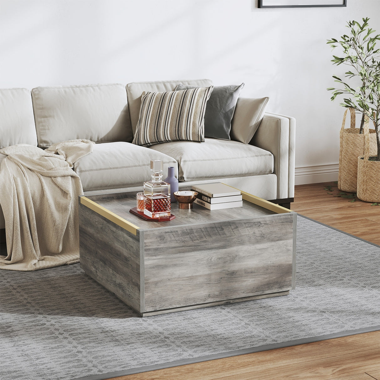 Walnut Square Coffee Table Sofa table with 2 Drawers