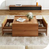 Walnut Square Coffee Table Sofa table with 2 Drawers