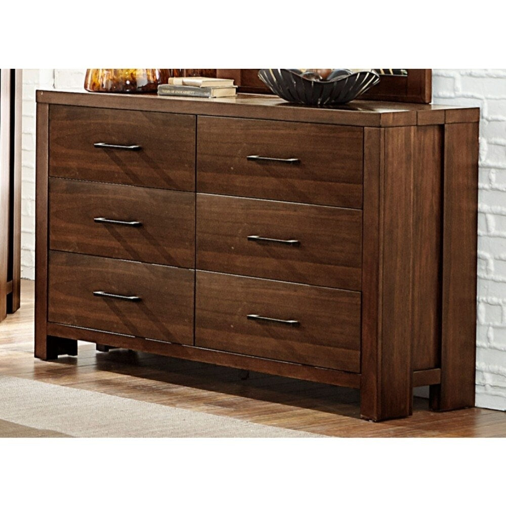Walnut Veneer Dresser With Six Drawers, Brown