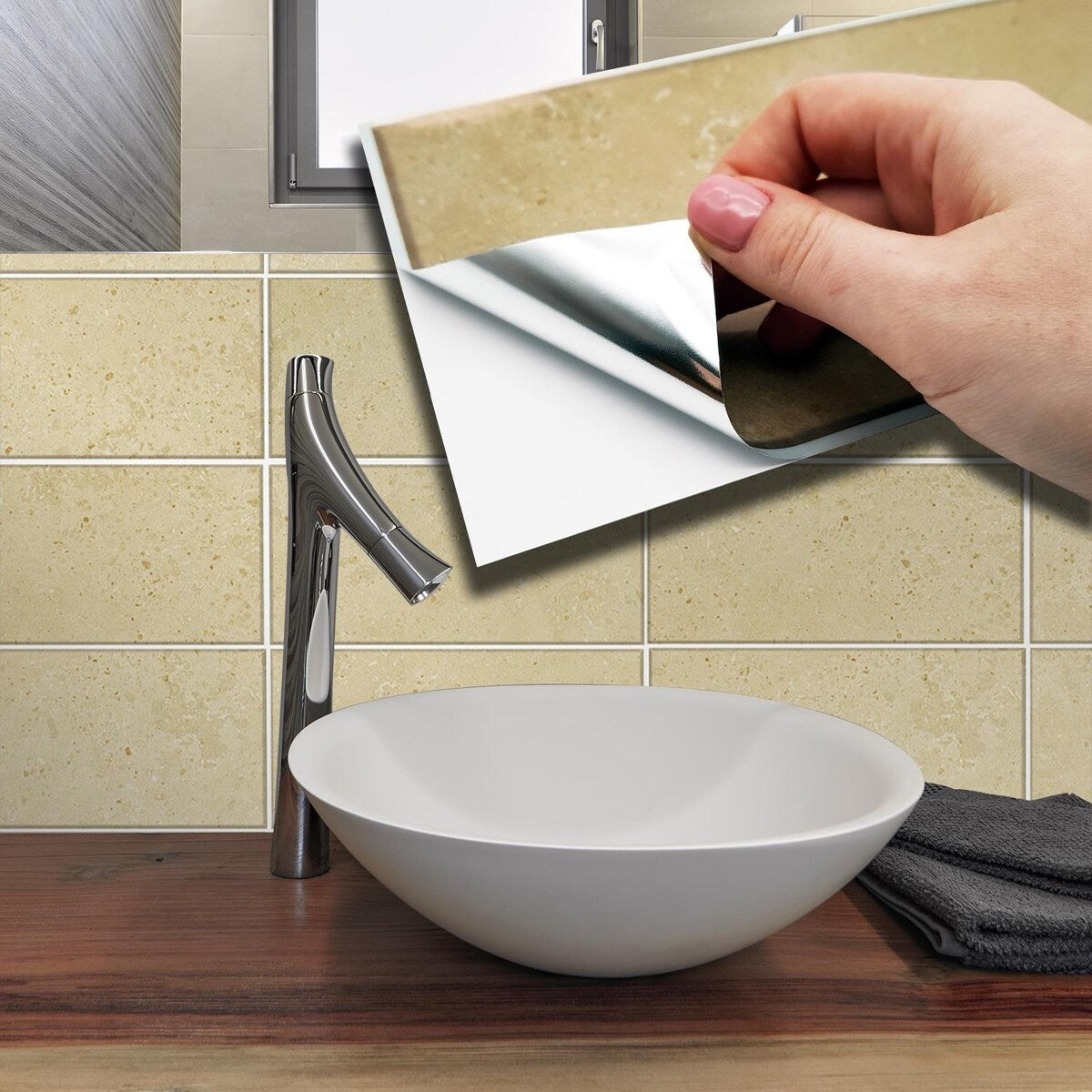 Walplus Beige Travertine Wall Peel and Stick Backsplash Tile Stickers