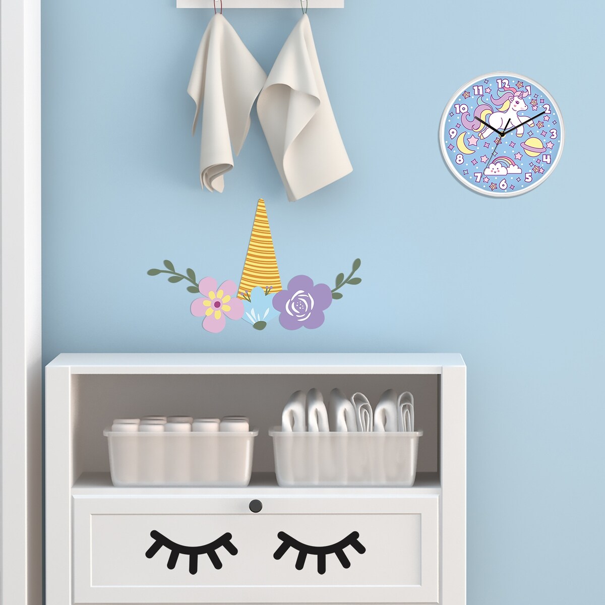 Walplus Sleeping Unicorn Wall Clock Children Wall Sticker Nursery Decor
