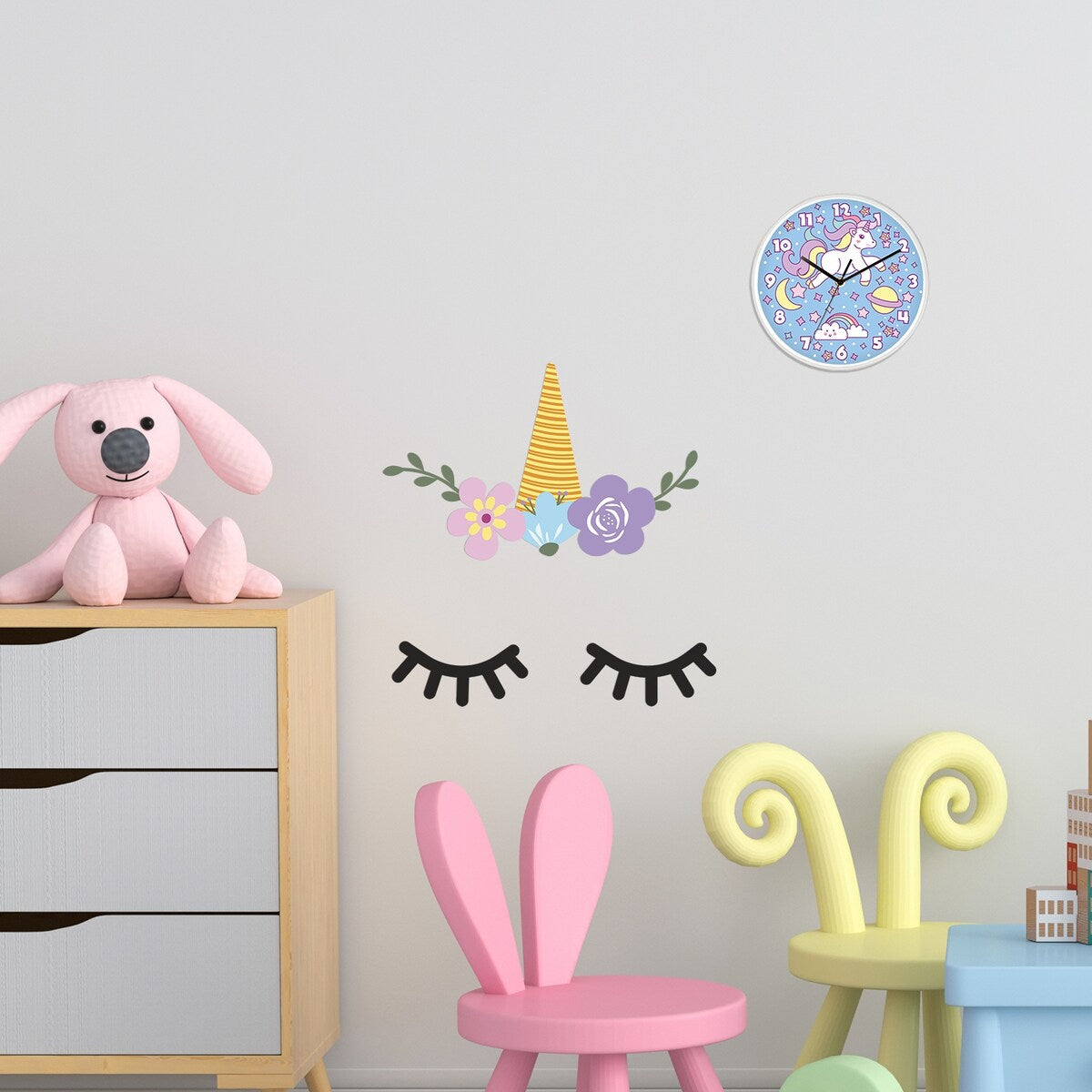 Walplus Sleeping Unicorn Wall Clock Children Wall Sticker Nursery Decor