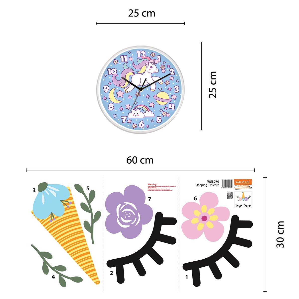 Walplus Sleeping Unicorn Wall Clock Children Wall Sticker Nursery Decor