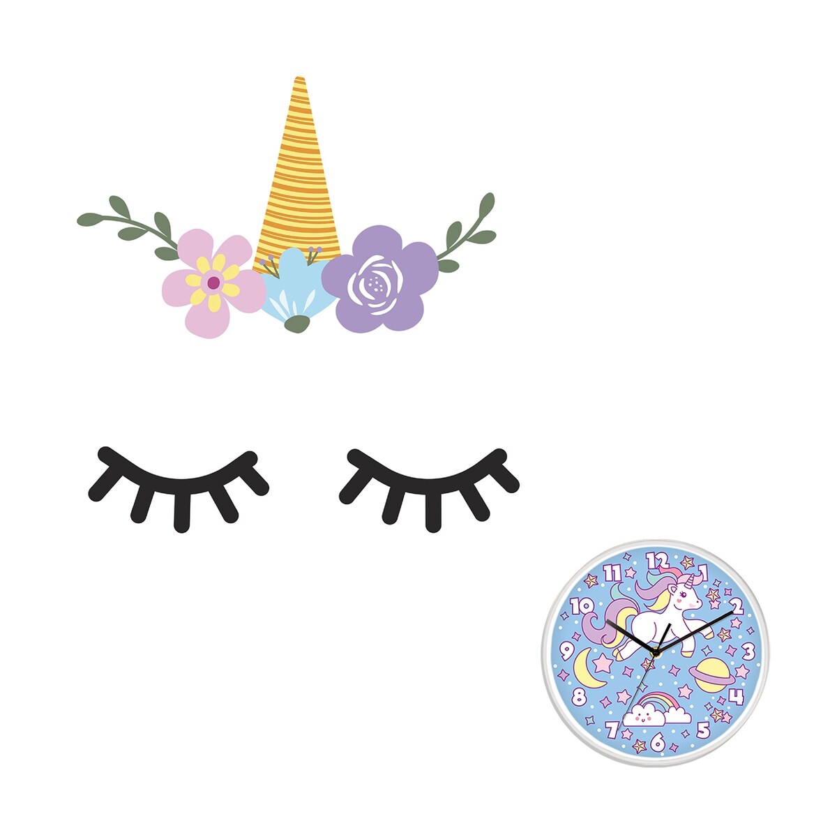 Walplus Sleeping Unicorn Wall Clock Children Wall Sticker Nursery Decor
