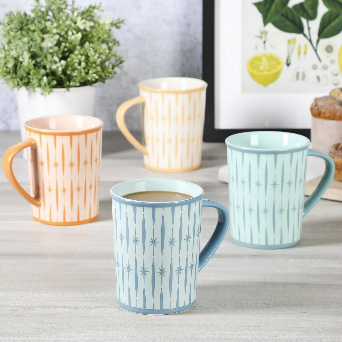 Wanda June Home By Miranda Lambert 4 Piece 14.2 Ounce Ceramic Retro Mug Set