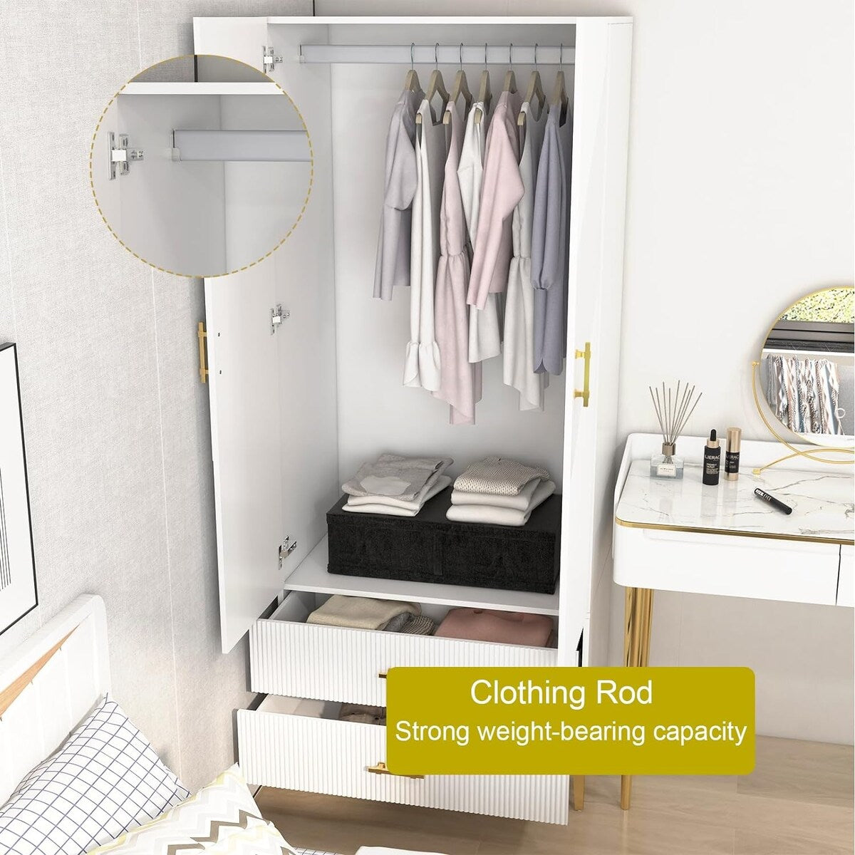 Wardrobe Armoire Closet with Drawers for Hanging Clothes