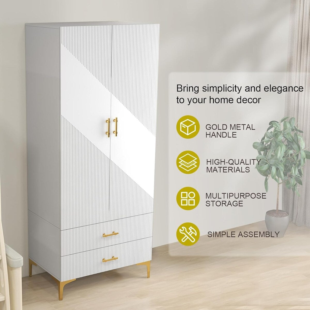 Wardrobe Armoire Closet with Drawers for Hanging Clothes
