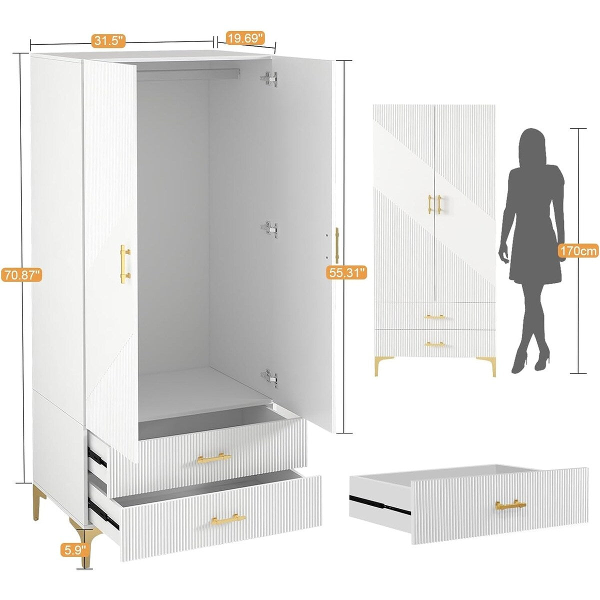 Wardrobe Armoire Closet with Drawers for Hanging Clothes
