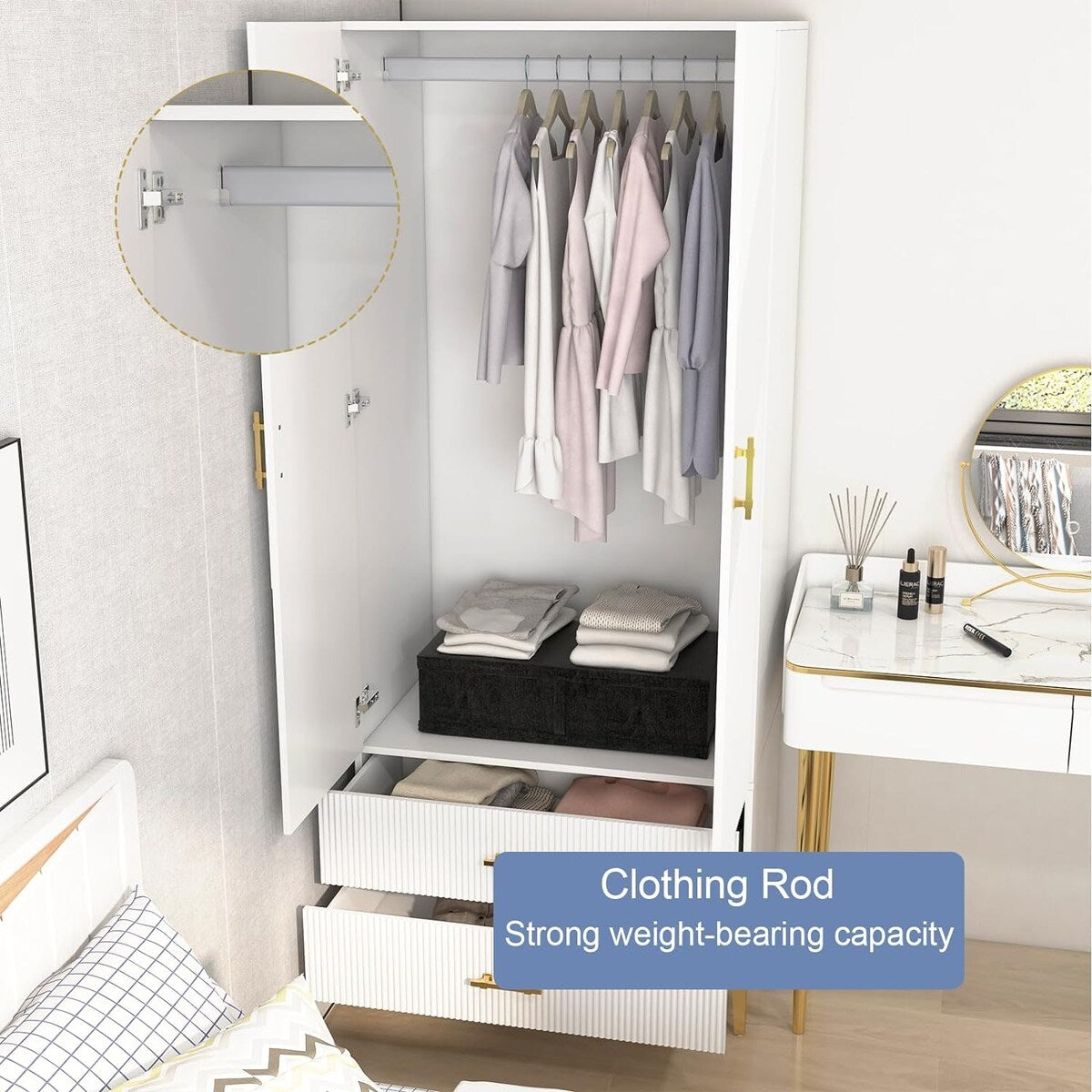 Wardrobe Armoire Closet with Drawers for Hanging Clothes