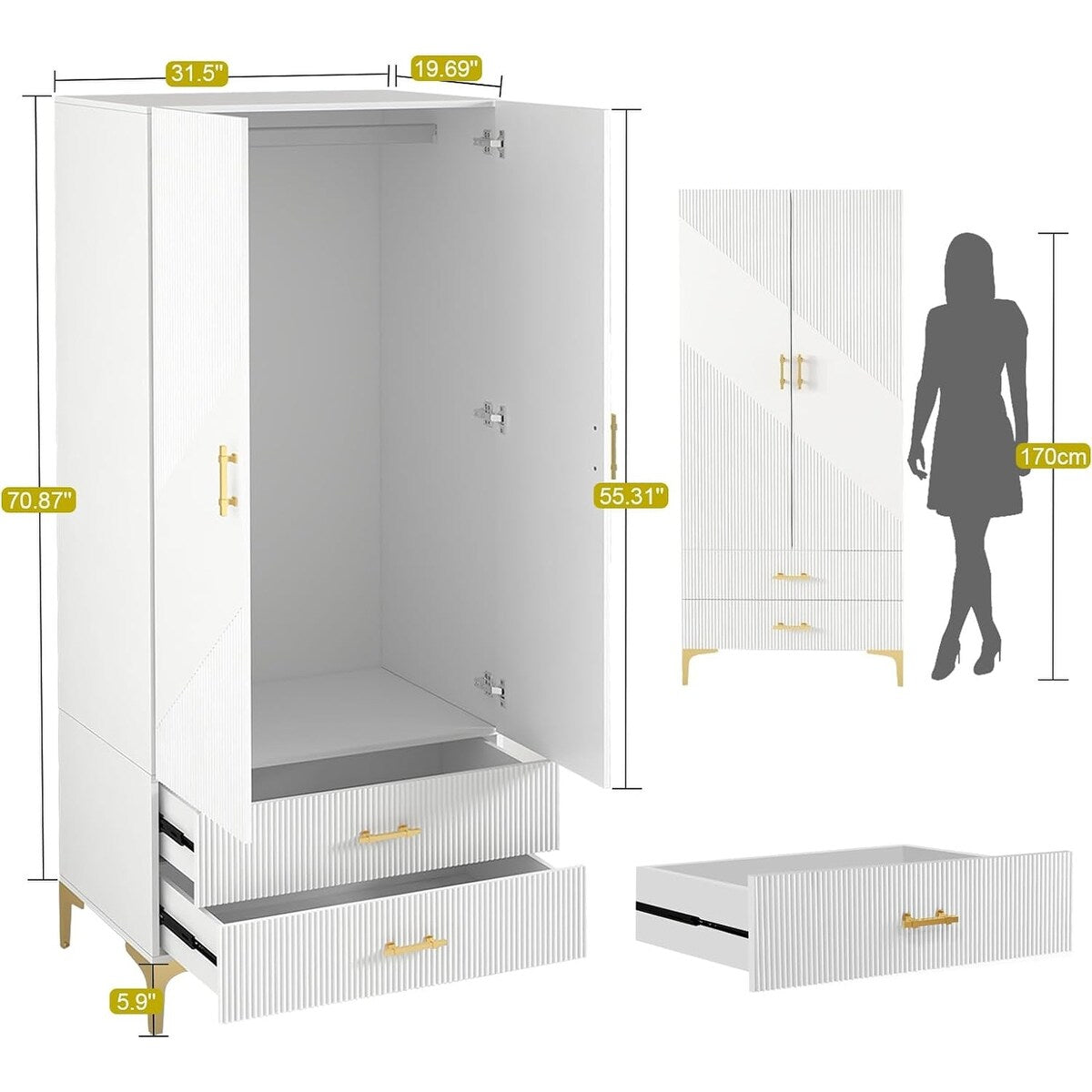 Wardrobe Armoire Closet with Drawers for Hanging Clothes